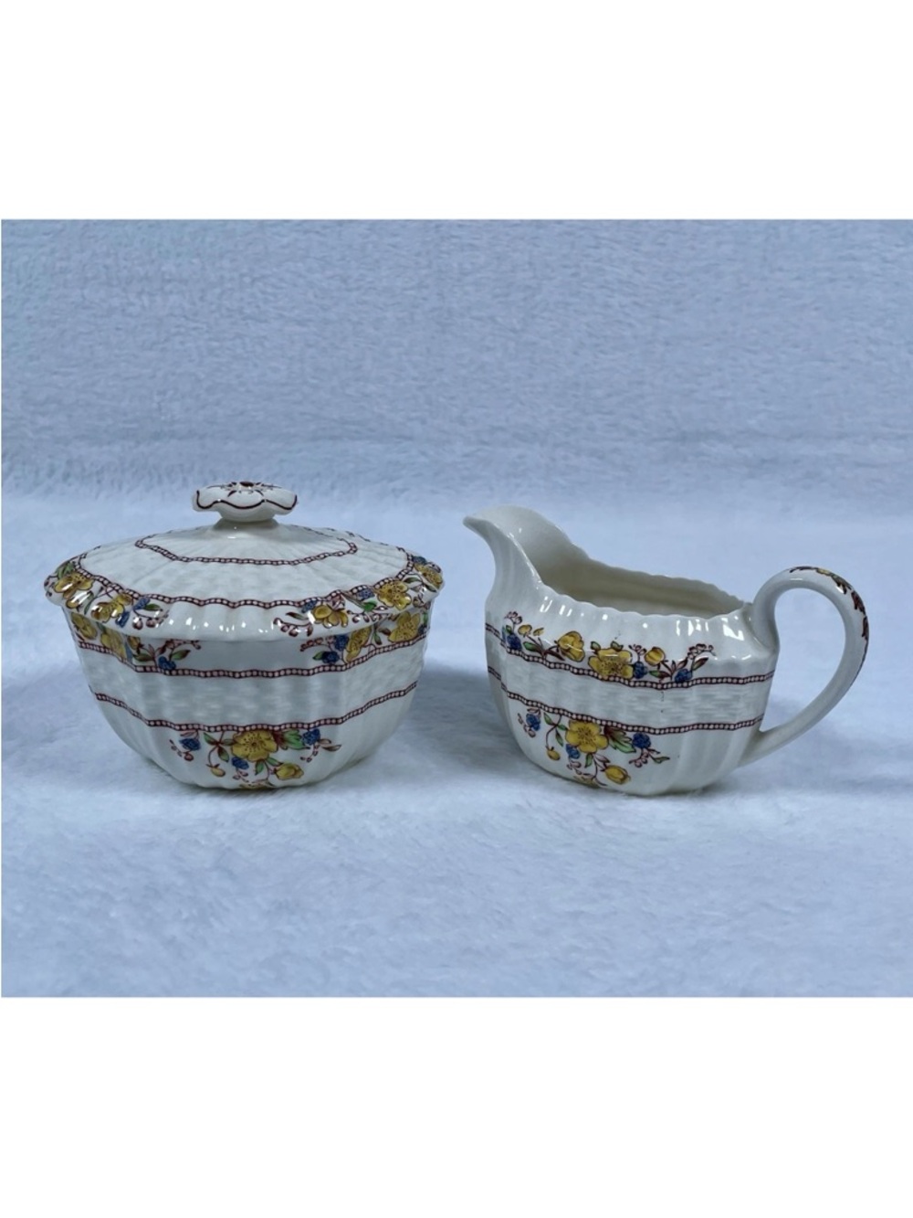 Vtg Copeland Spode BUTTERCUP Creamer and Sugar Bowl Set (w/ Lid) OLD BACKSTAMP